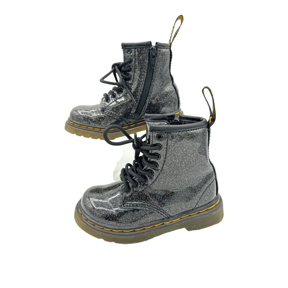 Dr. Martens Toddler Girl Black Glitter Boots 1460 Size 7